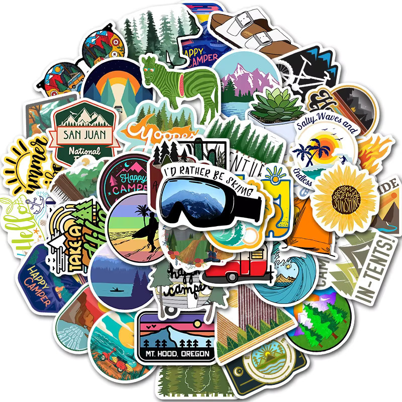 50 Stück Outdoor Wald Bäume Aufkleber wasserdichte Graffiti Sticker in Multicolour für Laptop, Gitarre, Gepäck und Fahrrad - Bild 3