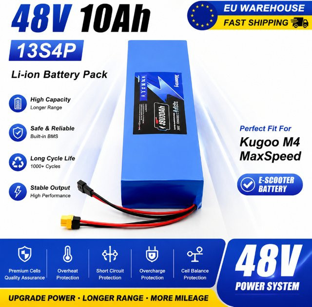 Kugoo Lithium-Ionen-Akkupack 48V 10Ah 2000W mit 18650 Zellen für Elektroroller M4 M4Pro M5 M5Pro in Blau - Bild 1