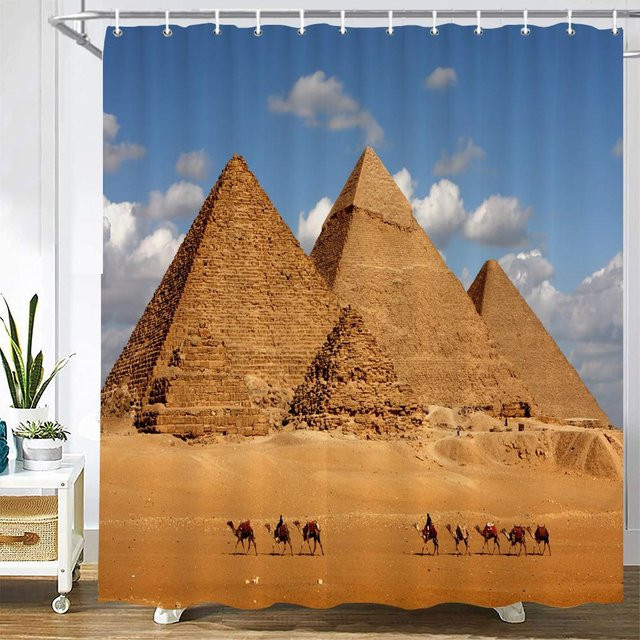 Baifenbai Home Furnishing Duschvorhang Altes Ägypten Pyramiden Wüstenlandschaft Blau, B: 180 cm, H: 180 cm, Wasserdicht Polyester - Bild 1