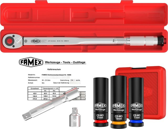 FAMEX Drehmomentschlüssel Set 1/2 Zoll mit Einsätzen 30-210 Nm in Multicolor - Bild 1