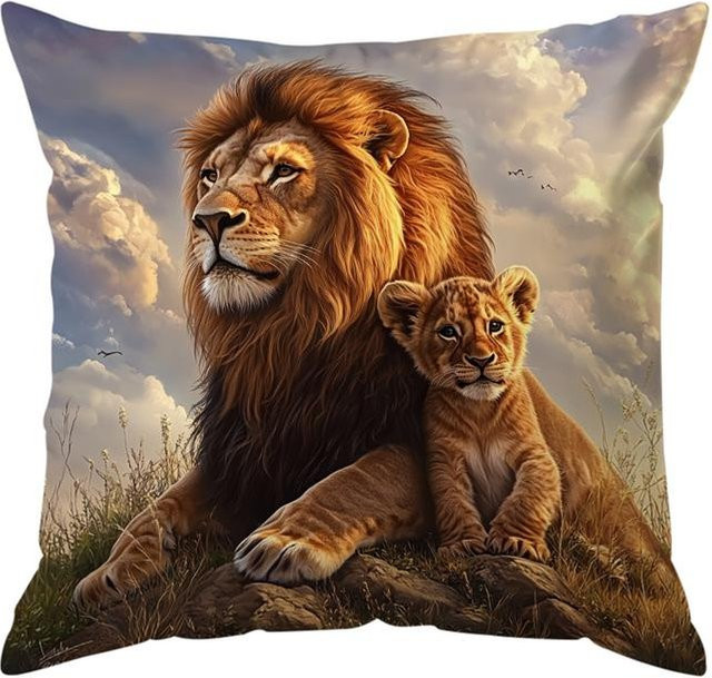 JMG Clothing Kissenbezug mit Wildtiere Familienmuster aus kurzem Plüsch, doppelseitig bedruckt, B/B: 50 x 50 cm, Mehrfarbig - Bild 1