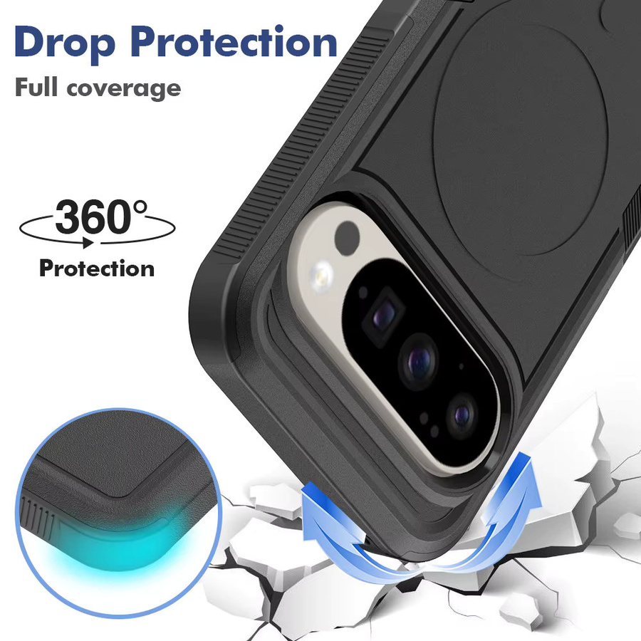 Stoßfeste 2-in-1 Heavy Duty Armor Schutzhülle für Google Pixel 10 Pro XL 9 8 8A 7 7A 6 6A mit magnetischer Ladefunktion in Schwarz und Grün - Bild 2