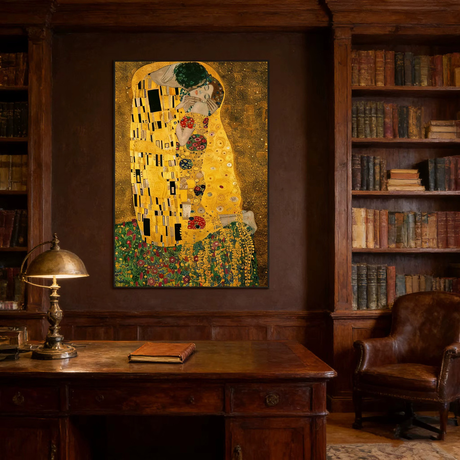 Gustav Klimt Der Kuss Wanddruck in Gold als dekoratives Jugendstil-Kunstwerk auf Leinwand - Bild 4