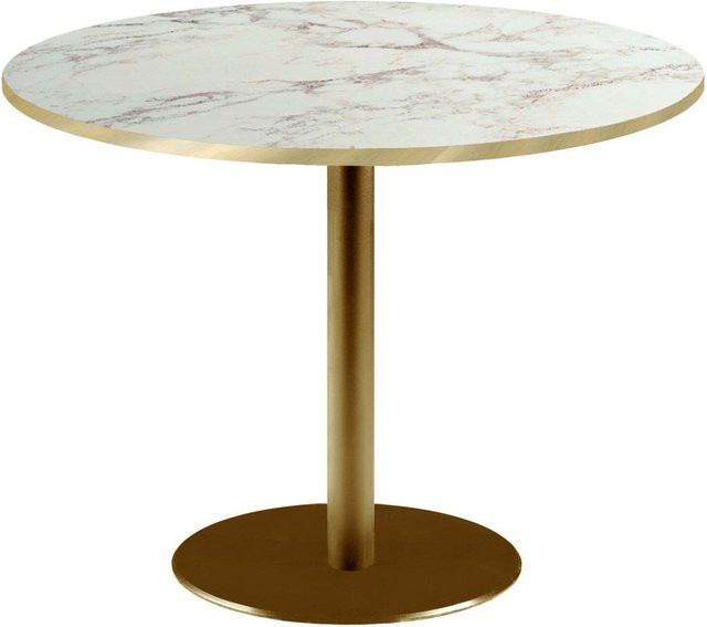 RestooTab Tisch Rome XL rund in Goldmetallic, Wollweiß, Braun und Messing, H: 75 cm, Ø: 120 cm - Bild 1