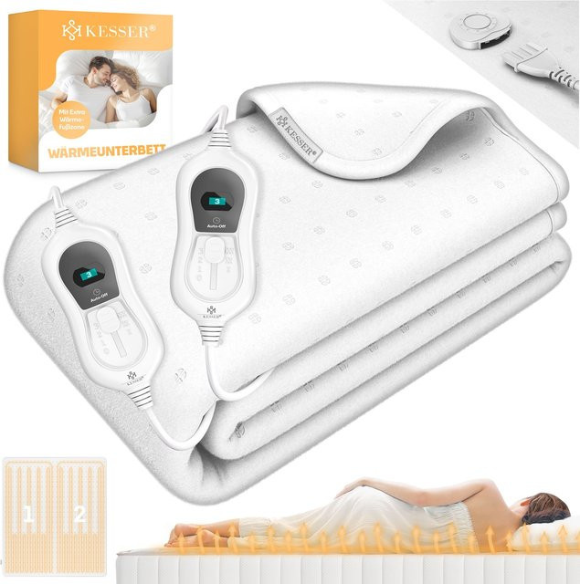 KESSER Wärmeunterbett mit Fernbedienung und Abschaltautomatik, Heizdecke aus weichem Vlies in Weiß mit 3 Temperaturstufen - Bild 1