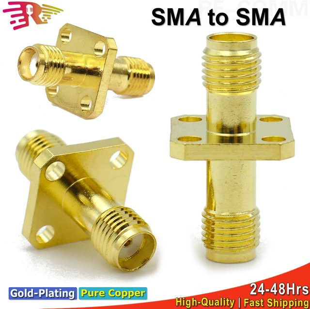 MEYNOOE SMA-Buchse auf SMA-Buchse RF-Koaxial 4-Loch-Flanschbuchse Schott-Adapter für Schalttafelmontage in Gold - Bild 1