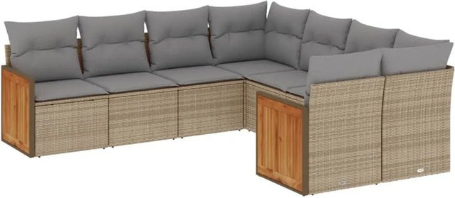 vidaXL 8-tlg Garten-Sofagarnitur in L-Form aus Polyrattan mit Kissen in Beige - Bild 1