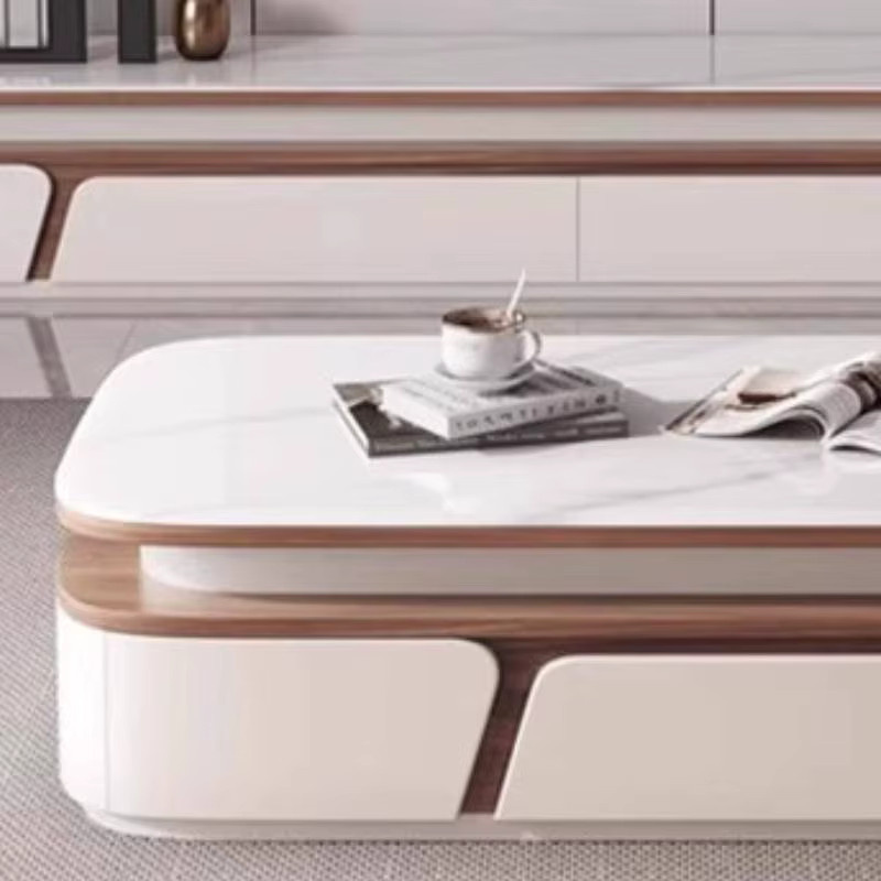 ZHIO Designer-Couchtisch aus Glas in Weiß mit grauer Schublade und Aufbewahrung für dein Wohnzimmer - Bild 5