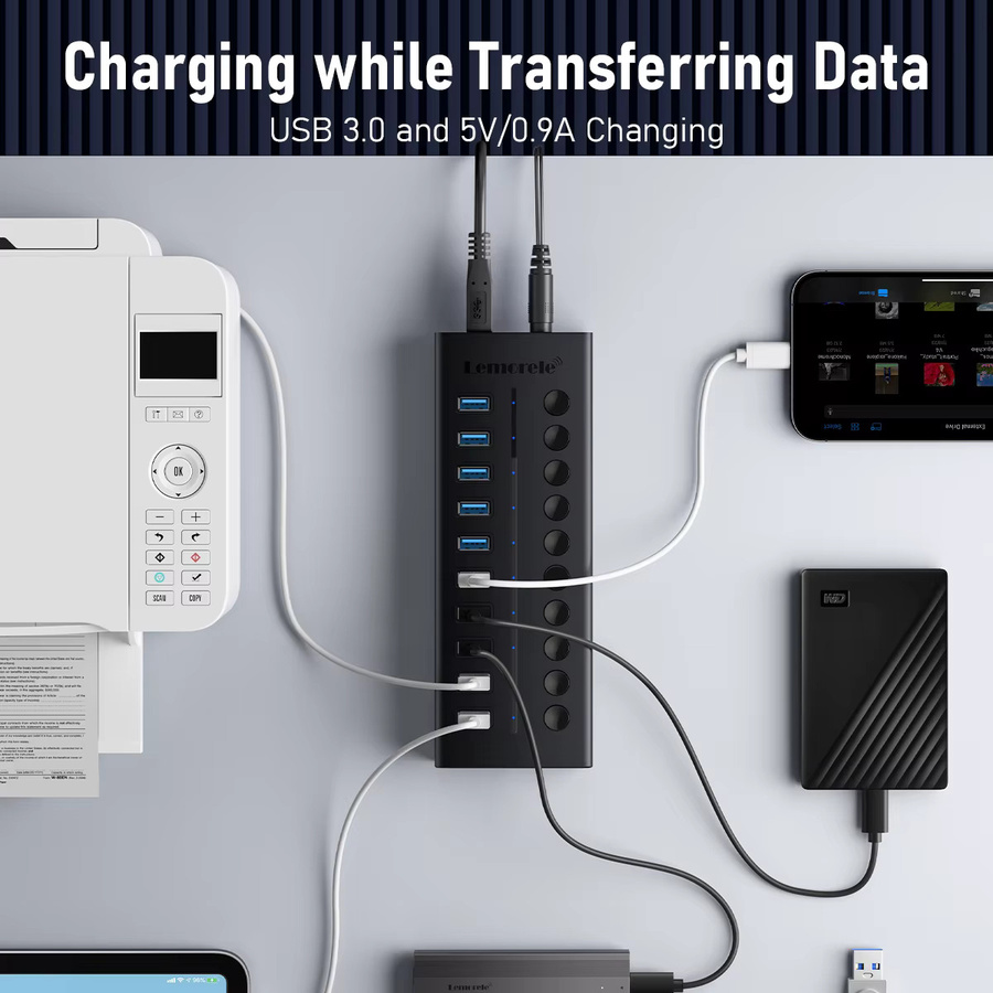 Lemorele TC119 USB C Hub mit 10 Ports, USB 3.0 Dockingstation für MacBook, Laptop, PC und Smartphone - Bild 6