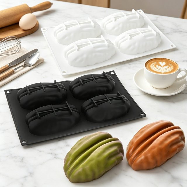 Meibum 4-fach Pecan-Silikonform in Schwarz für Nusskuchen, Schokolade, Pudding, Dessert sowie DIY Kerzen und Seifen - Bild 1