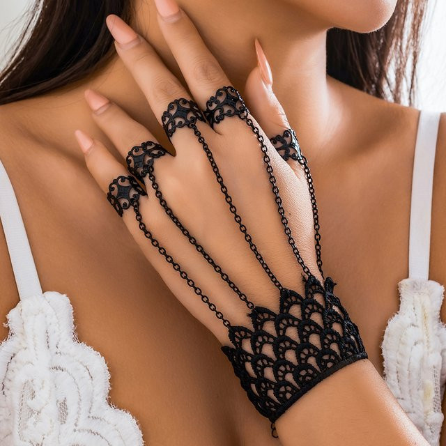 Ingemark Finger-Handkette, Vintage, Schwarz, Damen - Bild 1