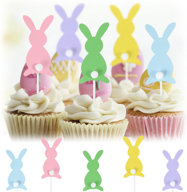 ZQCXLD 5er Set Bunte Oster Hasen Kuchen Topper für Cupcakes und Partydekoration, Mehrfarbig - Bild 1