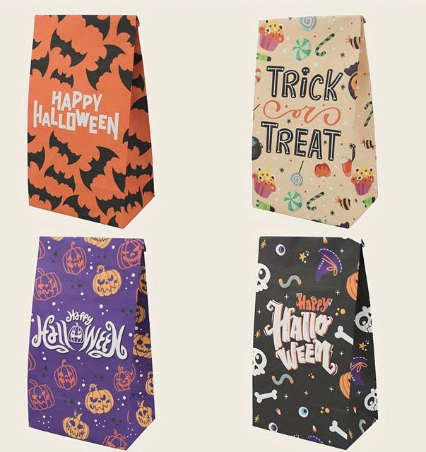 24-teiliges Halloween Kraftpapier Geschenktüten Set mit 24 kreisförmigen Aufklebern in Mehrfarben für Partys und Bastelbedarf - Bild 1