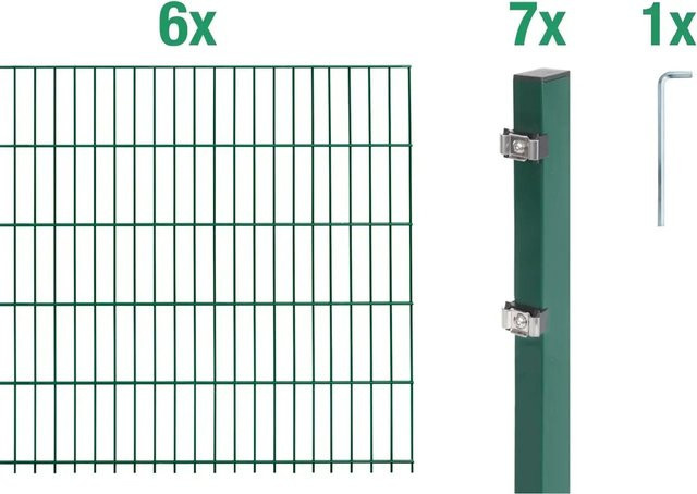 Metallzaun Doppelstabmatte Grund-Set aus Stahl, grün beschichtet, B: 6 m, H: 1,2 m - Bild 1