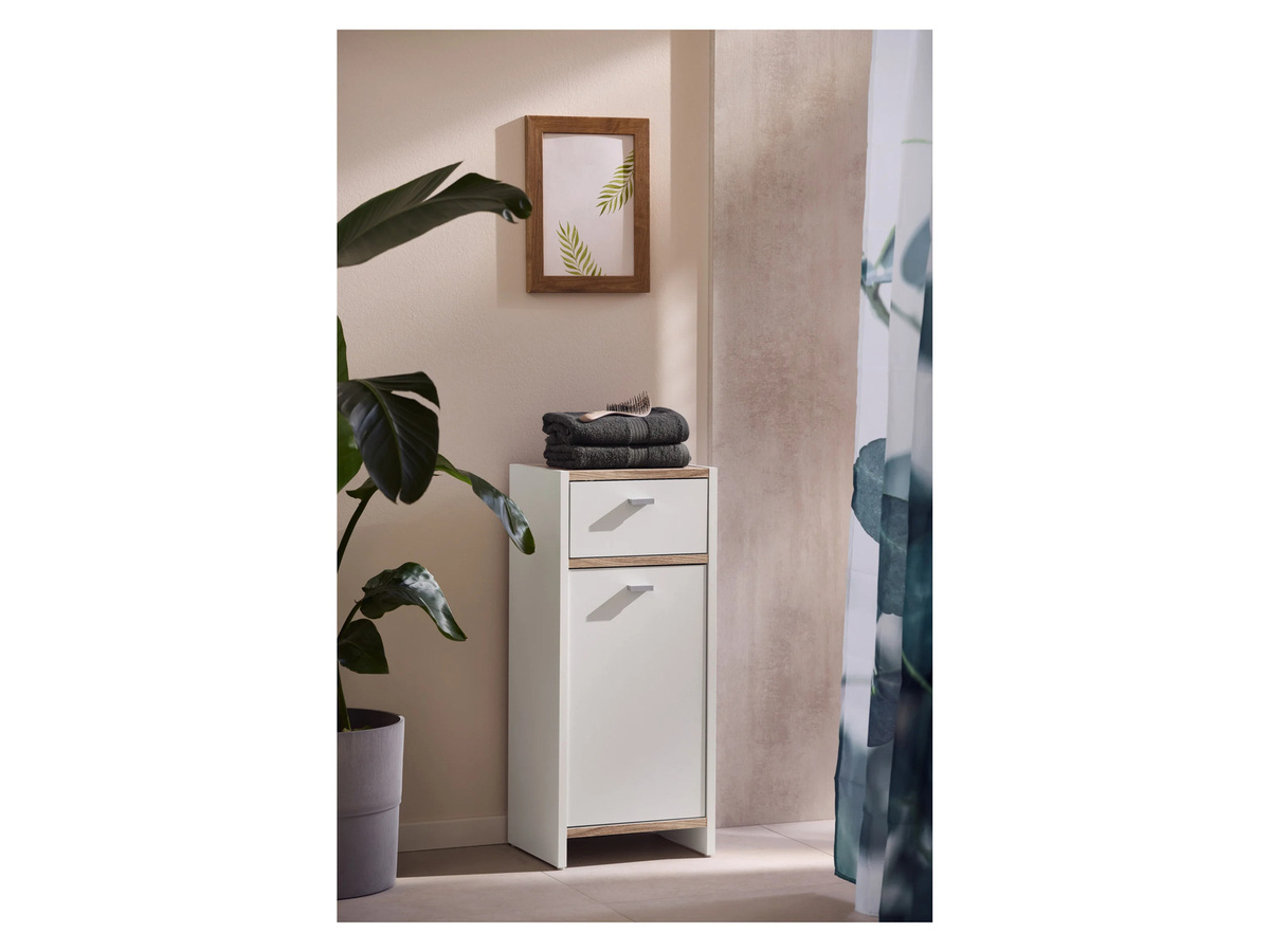 LIVARNO Bad-Seitenschrank Boston in Eiche und Weiß, modern mit Regalböden und Schwenktüren - Bild 2