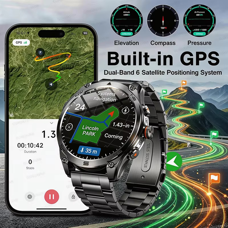 GUHUAVMI Smartwatch, GPS, Edelstahl, Schwarz, 10 ATM, Herren - Bild 2