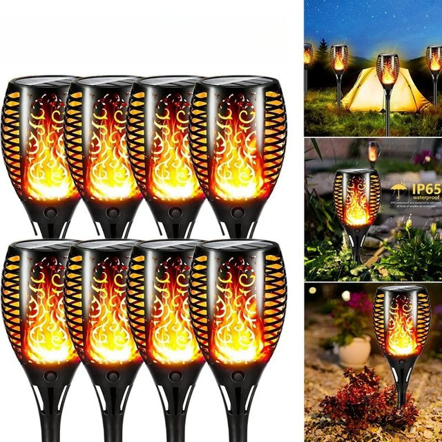 ZTree Solarleuchten mit flackernder Flammen-Optik in Schwarz, wasserdichte Außenbeleuchtung mit automatischer Ein/Aus-Schaltung für Garten, Terrasse und Hof - Bild 1