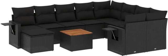 vidaXL 11-teilige Garten-Sofagarnitur in L-Form aus Polyrattan und Metall mit Kissen in Schwarz - Bild 1