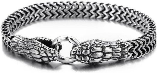 Wucifang Jewelry Armband Schlangenkopf, Edelstahl, Silber, Herren, 22cm - Bild 1
