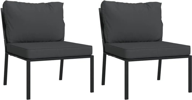 vidaXL Gartenstühle aus Stahl mit grauen Kissen, 2er Set, Schwarz/Grau, B/T/H: 60 x 74 x 79 cm - Bild 1