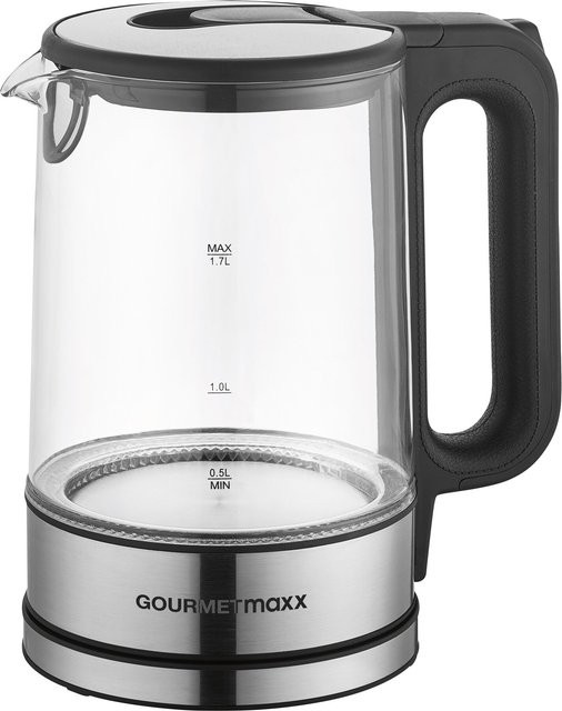 GOURMETmaxx Glas-Wasserkocher Style mit LED, 1,7 l, Schwarz/Silber, B/H/T: 15 x 24 x 21 cm - Bild 1