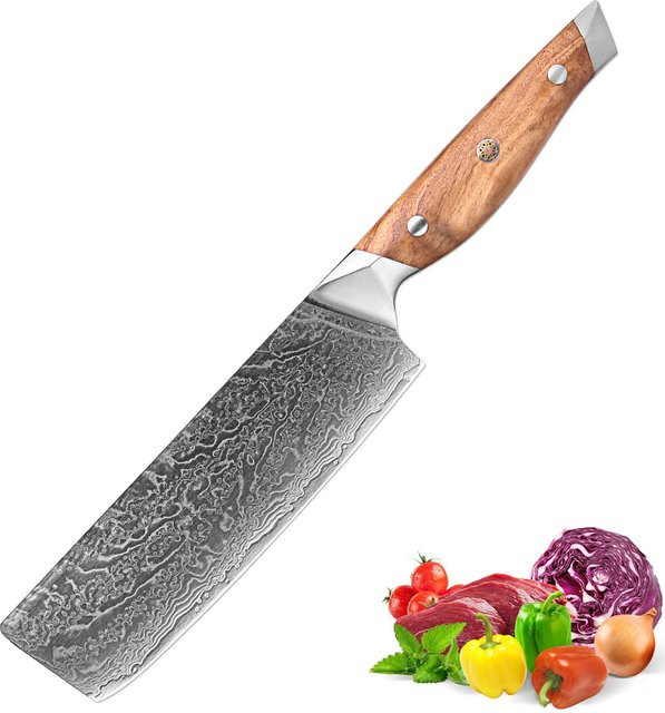 Xituo Nakiri Messer aus geschmiedetem Damaststahl mit Olivenholzgriff in Braun, Klingenlänge: 17,8 cm - Bild 1