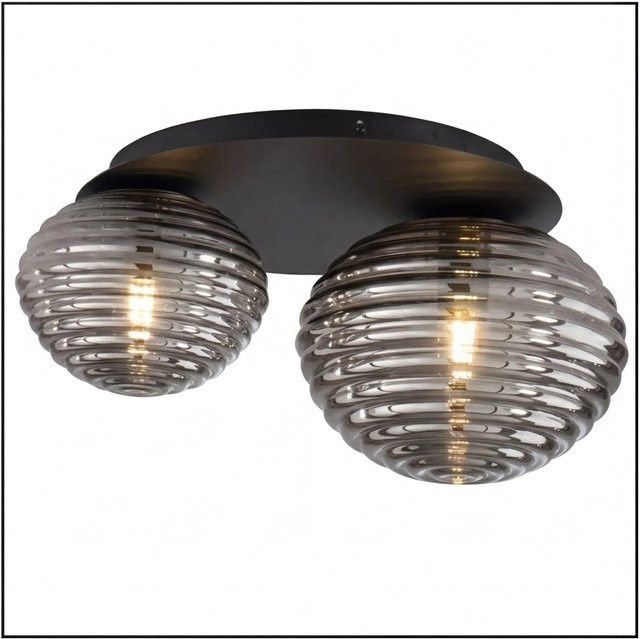 Licht-Erlebnisse Deckenleuchte Modern aus Metall und Glas in Schwarz und Rauchgrau, 2-flammig, E27, Breite: 45 cm - Bild 1