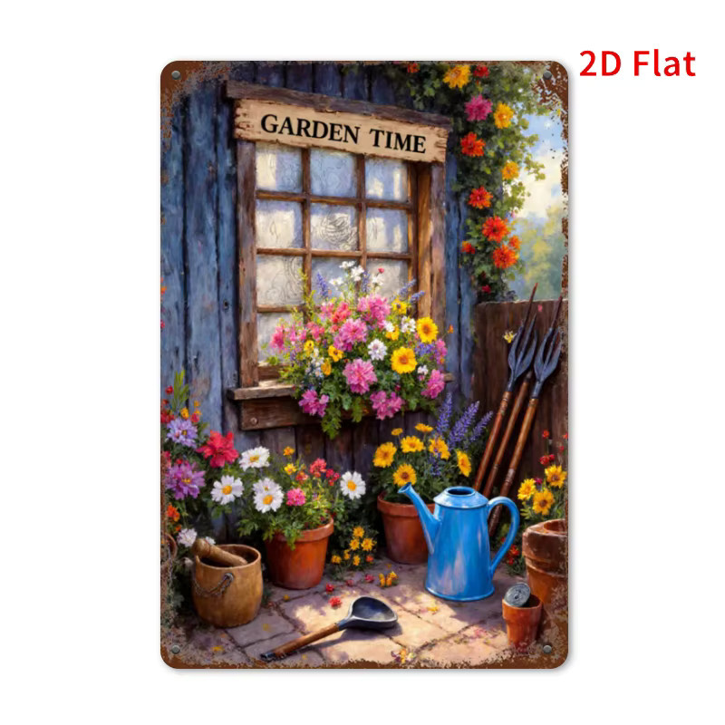 Garden Time Vintage Metall-Blechschild mit Blumenmuster und Grafik in Mehrfarben zur Wanddekoration für Garten und Terrasse - Bild 2