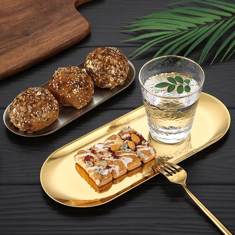Kitchya Dessertteller aus Edelstahl in Gold, ovales Tablett für Obst, Nüsse oder Kuchen - Bild 2