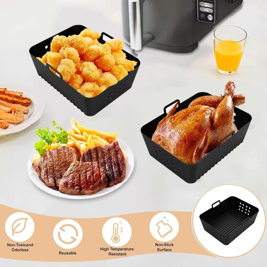 2 Stück Ninja Air Fryer Silikoneinlagen in Schwarz für Double Stack XL Korb, wiederverwendbare Backbleche für deinen Airfryer - Bild 3