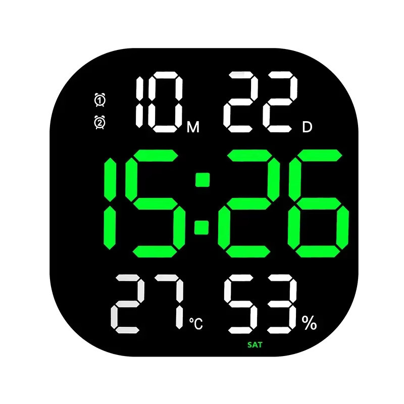 WOKLOK 13 Zoll LED Digitale Wanduhr mit Fernbedienung, Temperatur und Luftfeuchtigkeit, Woche, Auto Dimmer, Wecker, Schwarz und Grün - Bild 6