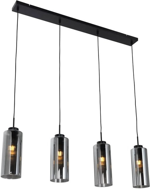 QAZQA Art Deco Hängelampe Laura in Schwarz mit 4-flammigem Rauchglas und höhenverstellbarem Stahlgestell - Bild 1
