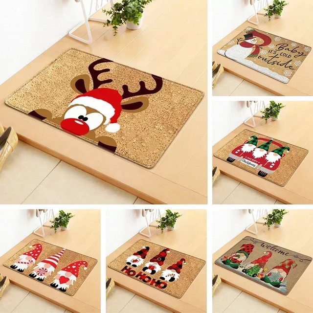 VIKAMA Frohe Weihnachten Willkommens-Fußmatte, rutschfeste Bodenmatte aus Kokos mit Gummiunterseite für innen und außen, B/T: 60 x 40 cm, Mehrfarbig - Bild 1