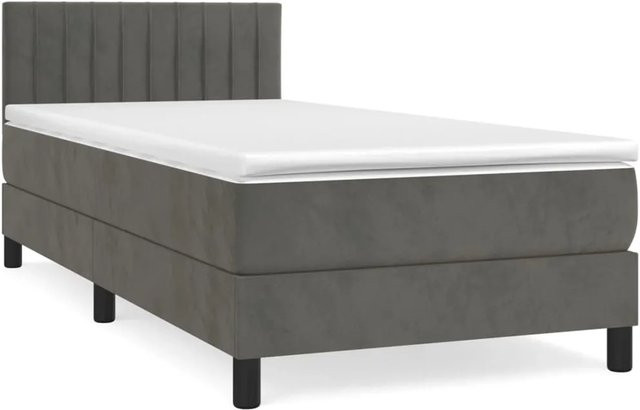 vidaXL Boxspringbett mit Matratze Dunkelgrau B/T/H: 90 x 200 x 203 cm, Hybrid-Design mit Taschenfederkern und Samtbezug - Bild 1