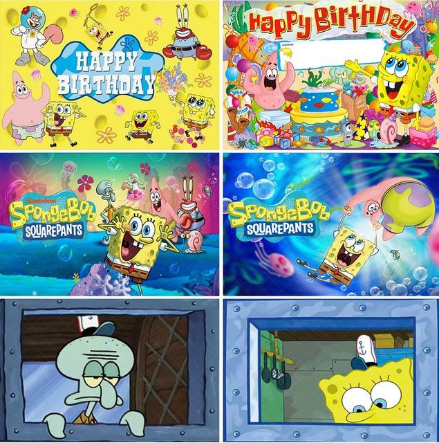 SpongeBob Schwammkopf Wandbehang mit Patrick Star und Thaddäus als Cartoon Tapisserie für Kinder und Geburtstagsparty Dekorationen - Bild 1