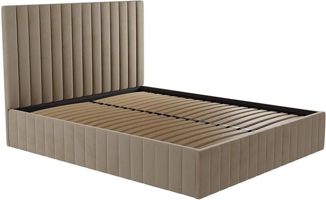 Vente-unique Bett Larali mit Bettkasten in Taupe und Beige, gepolstert mit Samt, B/T: 160 x 200 cm - Bild 1