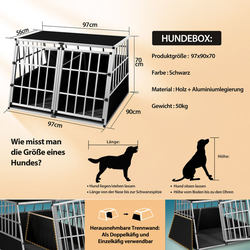 Cadoca Hundetransportbox XXL in Silber aus Aluminium und MDF, B/T/H: 97 x 90 x 70 cm - Bild 3