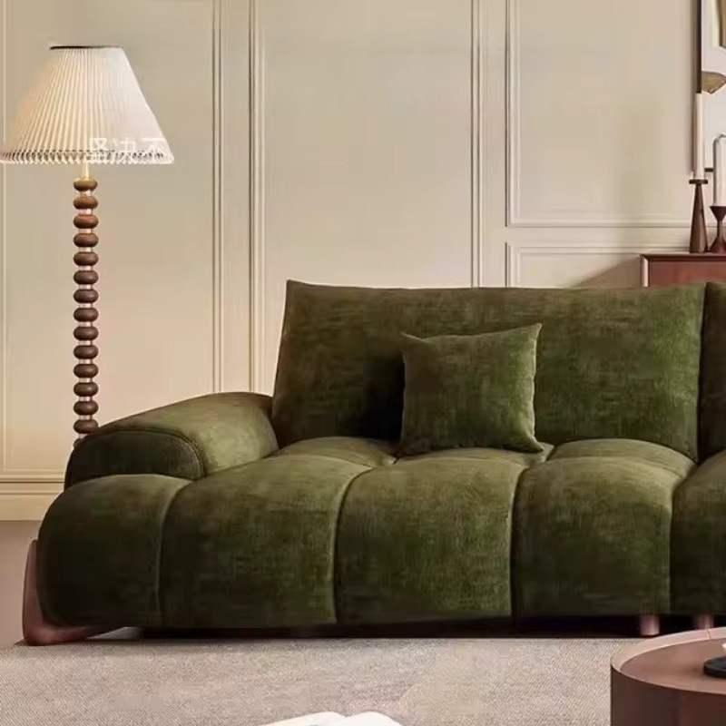 MDNG Vierpersonen-Sofa im Retro-Stil mit gerader und geschwungener Form, Polstersofa aus Stoff in Grün für dein Wohnzimmer - Bild 3