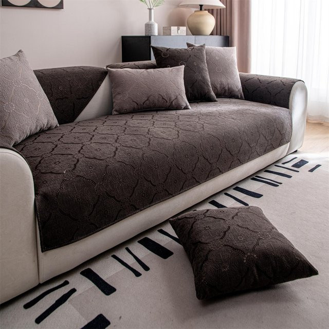 Wasserabweisender und kratzfester Jacquard-Sofabezug in Braun, rutschfest, B/H: 45 x 45 cm - Bild 1