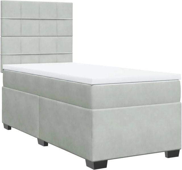 vidaXL Boxspringbett mit Matratze in Hellgrau aus Samt, Hybrid-Design mit Taschenfederkern, B/T: 80 x 200 cm - Bild 1