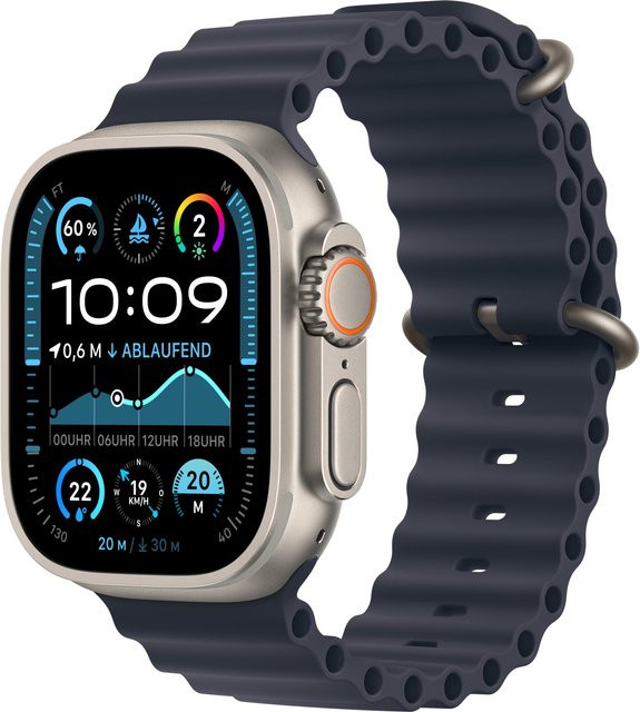 Apple Watch Ultra 2 GPS + Cellular mit Marine Ocean Band in Natur Titan und Sand/Blau, 49 mm - Bild 1