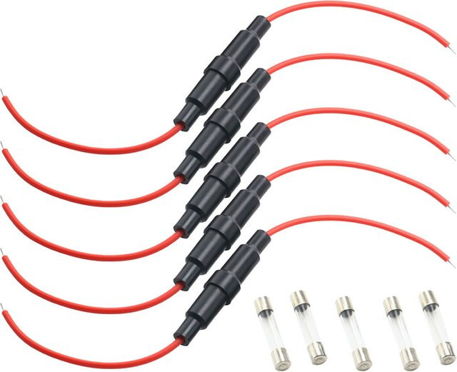 HPJF Glas Sicherungshalter Set mit Schrauben und Drahtkabeln für 5x20mm Sicherungsrohre - Bild 1
