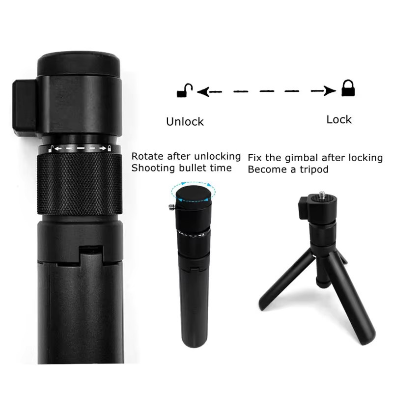 Vamson Unsichtbarer Selfie Stick mit rotierender Kugel als Handheld Stativ für Insta360 X3, One X2, One RS und GoPro in Schwarz - Bild 3