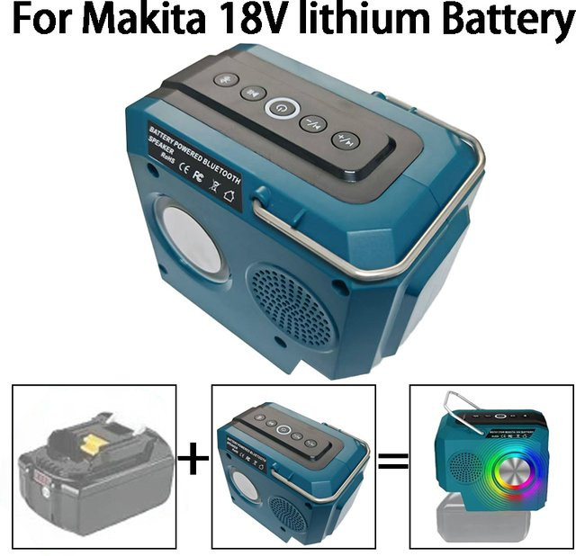 Tragbarer kabelloser Lautsprecher mit USB- und Typ-C-Anschluss, kompatibel mit 18 V/20 V Lithium-Batterien von Makita, DeWalt, Milwaukee und Bosch - Bild 1