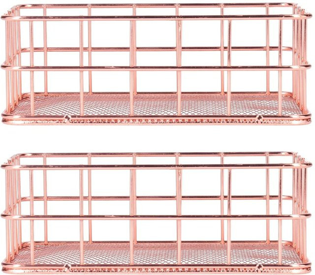2er-Set CosyHome Desktop Organizer Aufbewahrungskorb aus Schmiedeeisen in Roségold und Beige - Bild 1