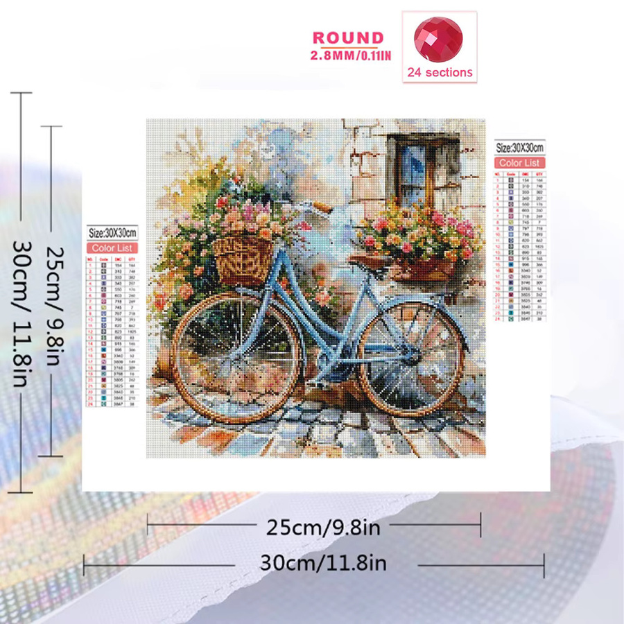 Momoart Diamond Painting Fahrrad-Landschaft mit Blumen-Motiv in Multicolour als DIY Diamant-Mosaik zur Heimdekoration - Bild 2