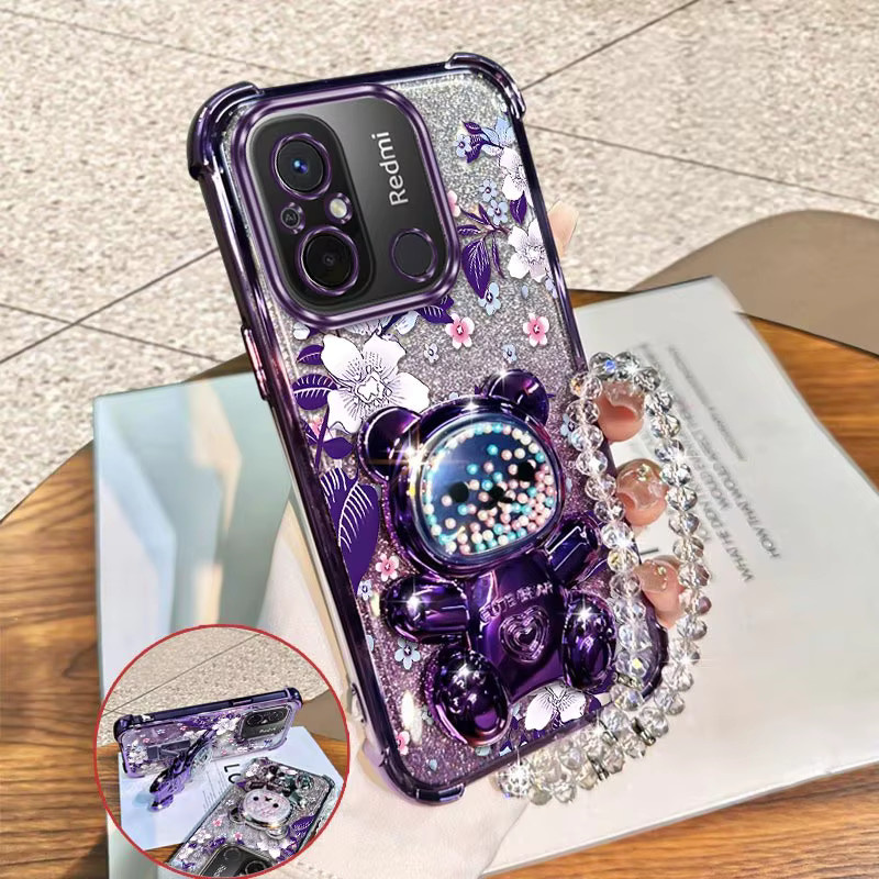 Xiaomi Handyhülle mit Blumenmuster und Lanyard sowie Ständer in Lila für verschiedene Redmi Modelle - Bild 3