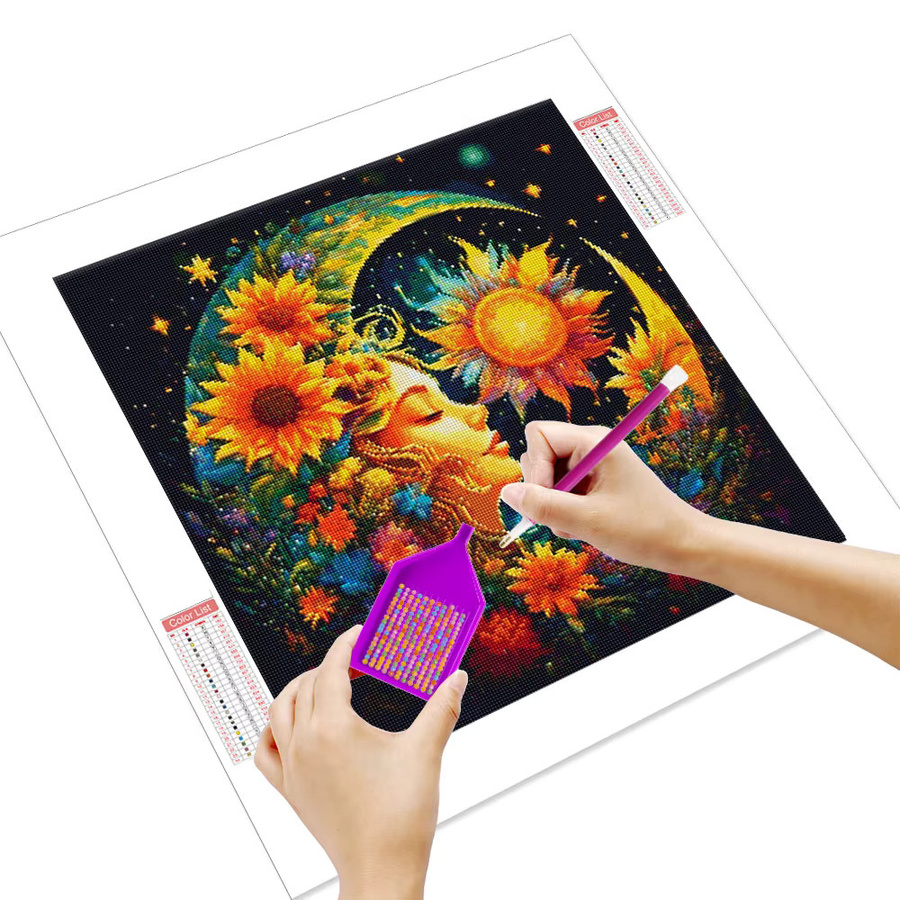 Huacan 5D-Diamantgemälde zum Selbermachen mit Sonnenblume und Mond Motiv, Multicolour, B/H: 20 x 20 cm - Bild 2