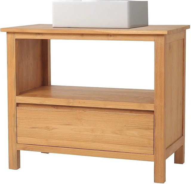 Vente-unique Einzelwaschtisch Ketapang aus Teakholz in Naturfarben Hell, Breite: 90 cm - Bild 1
