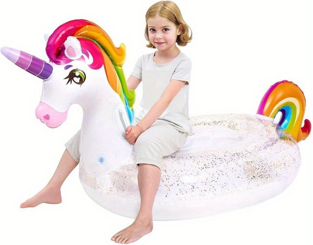Joyfy Einhorn-Pool-Schwimmreifen für Kinder, aufblasbarer Regenbogen-Schwimmreifen mit Glitzer in Mehrfarbig - Bild 1